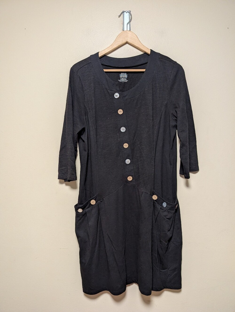 Neon Buddha Black Button Pocket Tunic Dress Large Artsy Boho